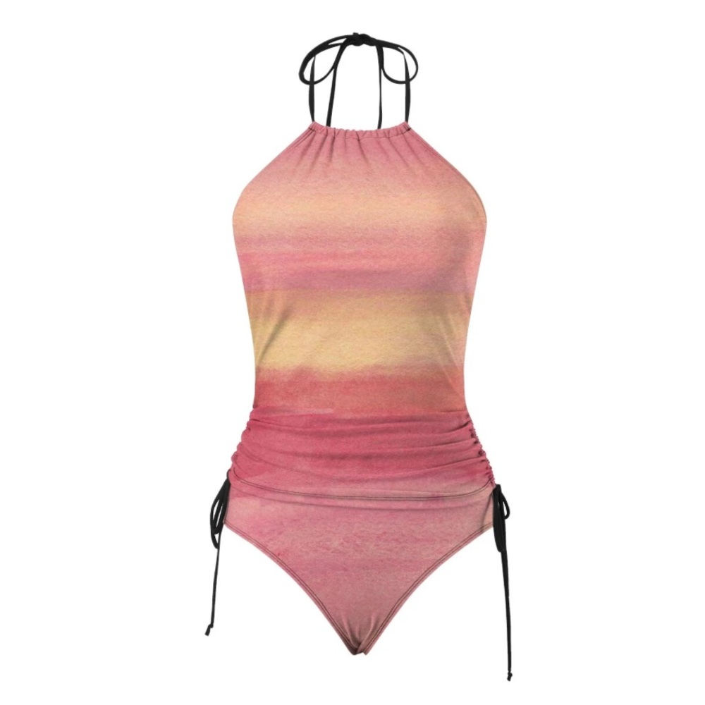 Pink and Yellow Halter Swimsuit